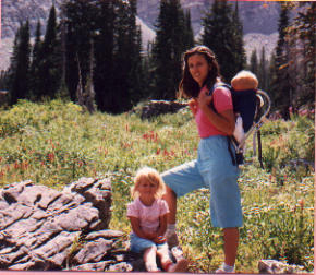 Penny and her 2 oldest children hike to Cecret Lake in 1988